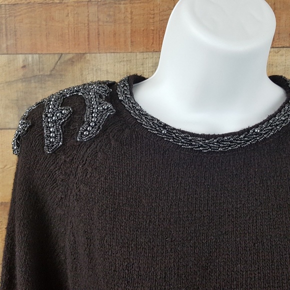 Jump In Sequin Sweater Top Women's Size L Black D89 - Picture 3 of 6